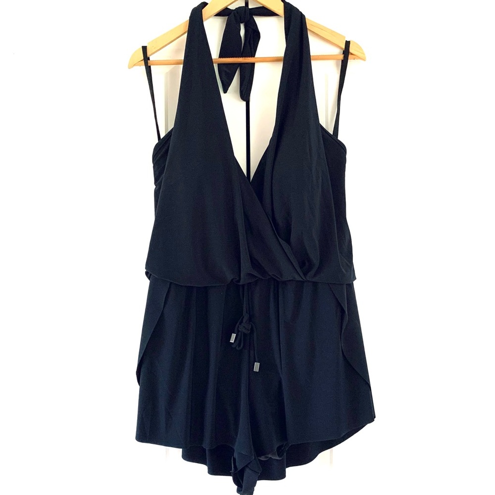 $178 Magicsuit Bianca One Piece Suit Halter Romper Swimsuit Black Shorts Size 16
